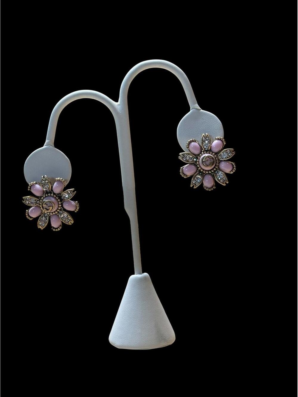 Pink and Crystal Flower-Shaped Earrings